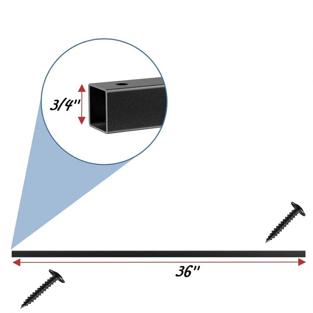 38 × 3/4 درابزينات ذات سطح معدني أسود مربع مجوف، 25 عبوة لدرابزين الدرج والشرفة