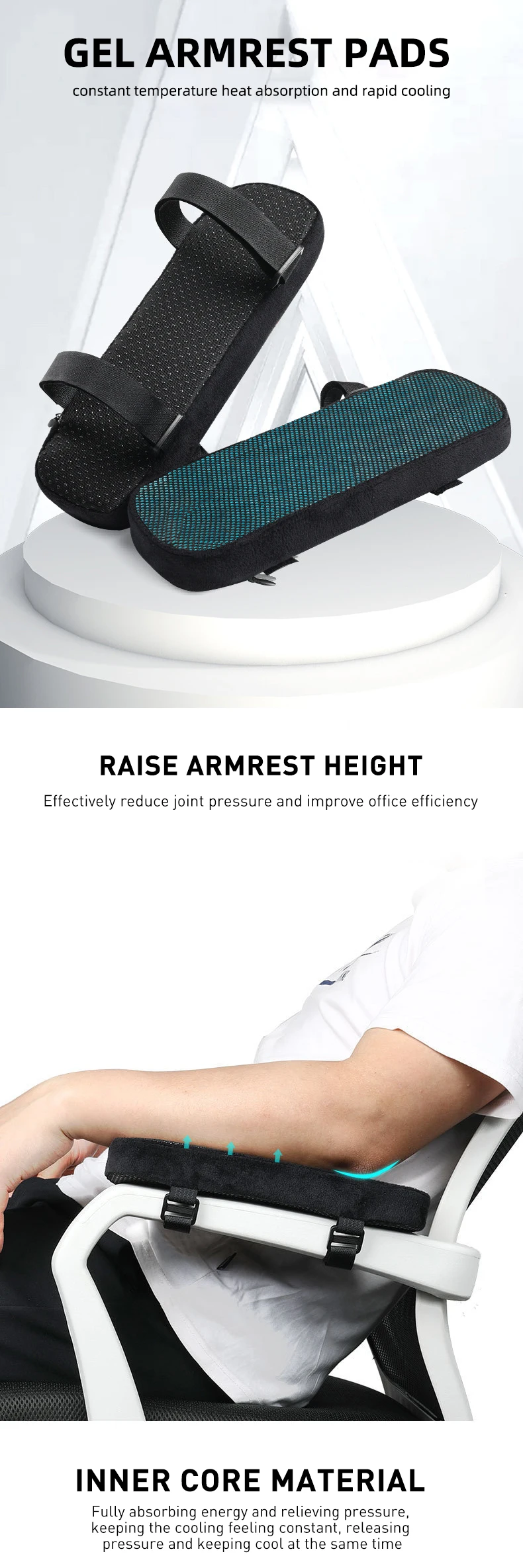 Ergonomische Armlehnenpolster – Bürostuhl-Armlehnenbezugskissen – Ellenbogenstützkissen für Computer, Gaming und Schreibtischstühle (Set mit – Detail 1