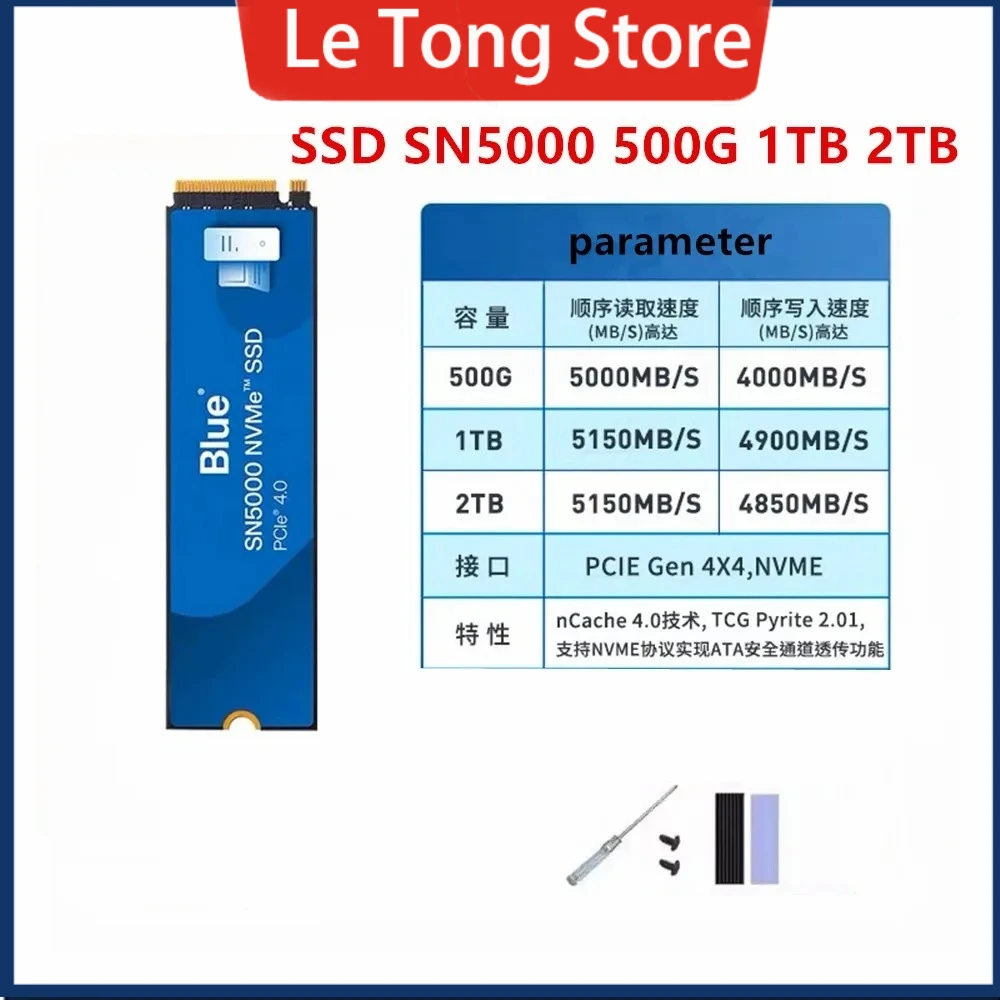 New Original For Western Digital SN5000 500GB 1TB 2TB M.2 2280 NVMe PCle 4.0x4 Internal Solid State Drive SSD Up to 5150 MB/S