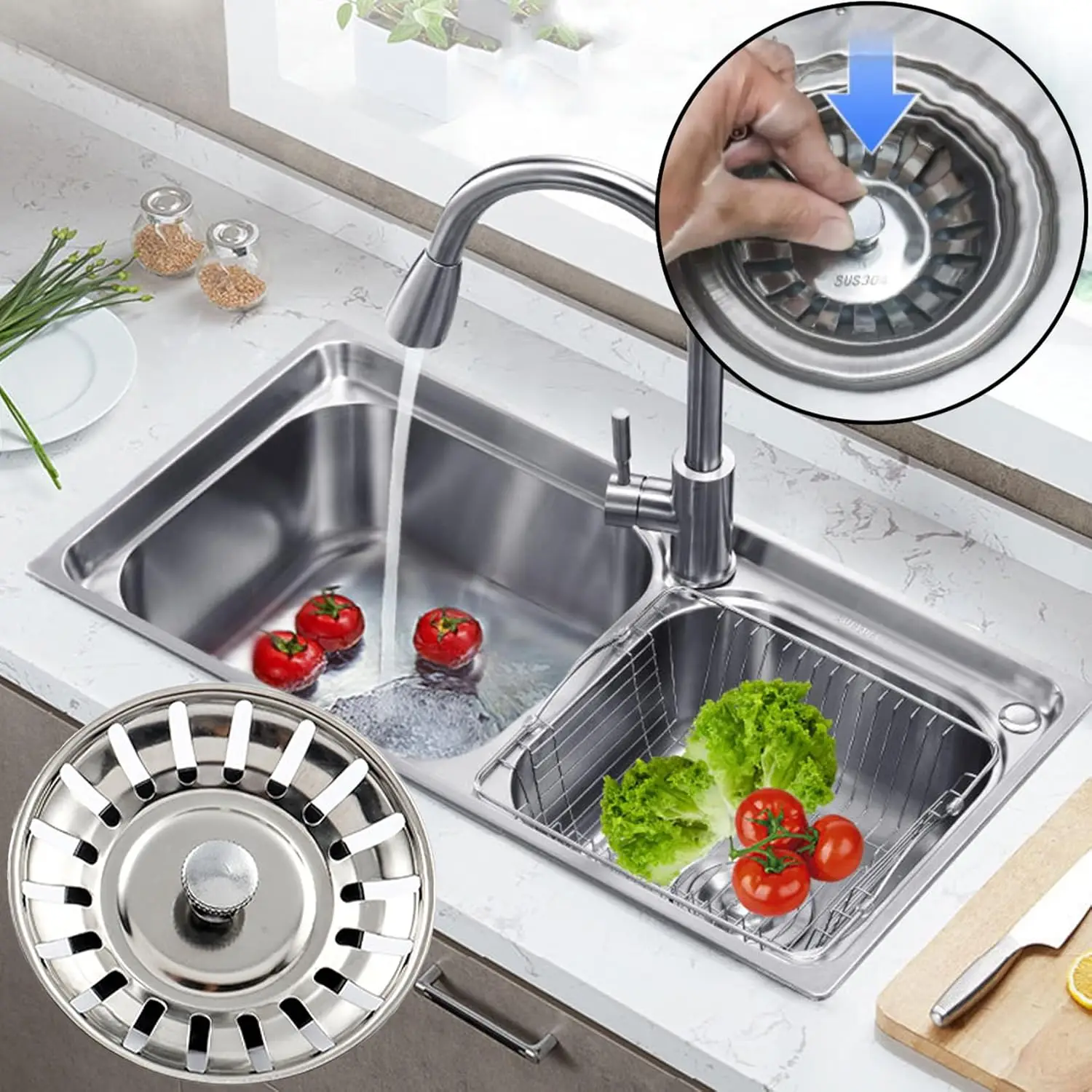 80MM Kitchen Sink Drain Cover Old Style Strainer Basket Replacement Stainless Steel Filter Mesh Stopper Plug for Waste Catcher