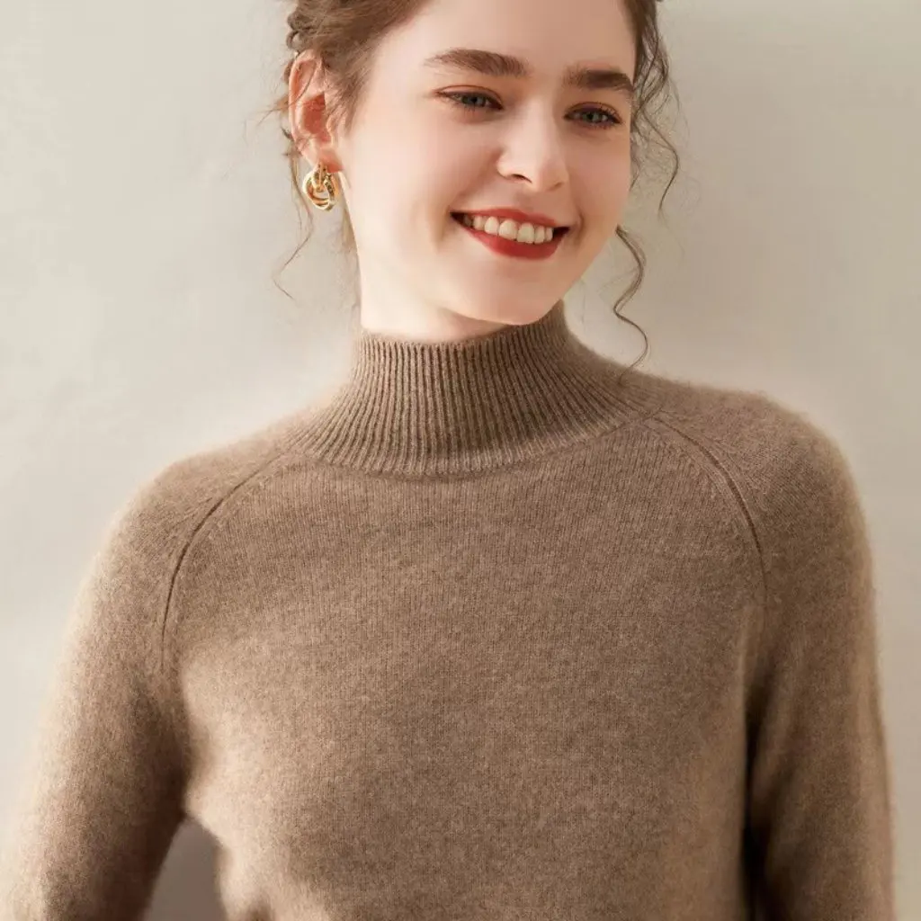 

Women's Winter Cashmere Sweater Half-Turtleneck Double-Stranded Thickened Loose Knitted Base Rags Sweater for Casual Wear