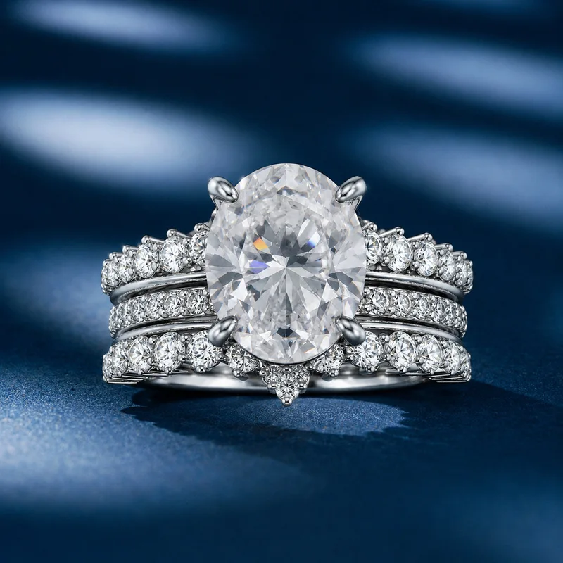Platinum Pt950 3ct Moissanite Ring For Women, Single-Row Cluster-Set Crown-Style, Diamond Ring, Stackable Minimalist Jewelry