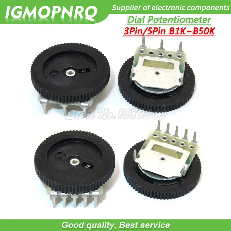 10pcs Dial Potentiometer B102 B103 B203 B503 B1K B10K B20K B50K 3Pin/5Pin 16*2mm Double Gear tuning potentiometer IGMOPNRQ