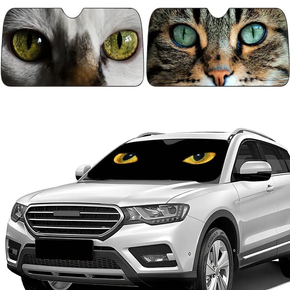 

Funny Cat Eyes Car Sunshade Curtains Windscreen Front Window Visor 70x130cm Sun Visor Solar Protect Plaid Gift Novelty Car
