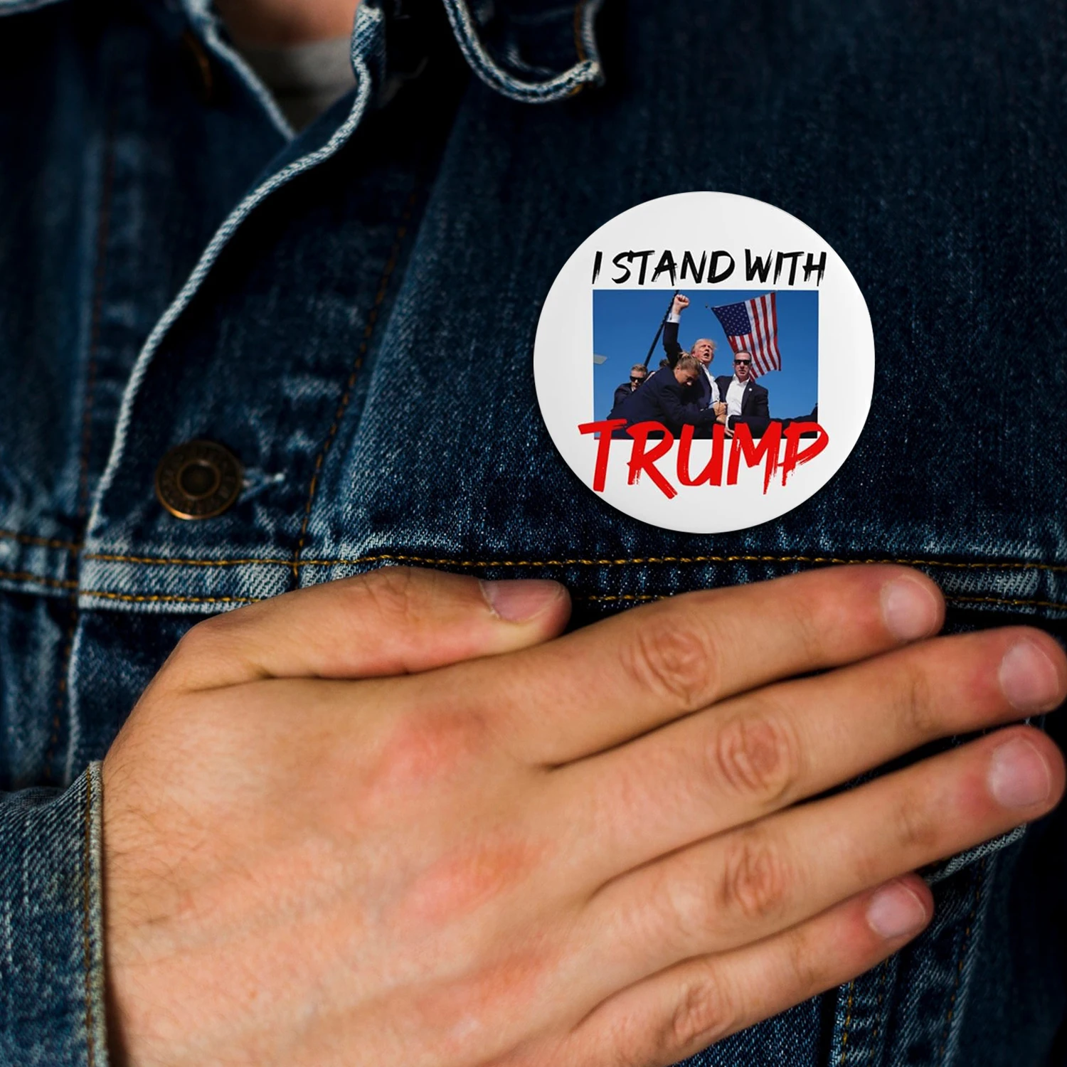 Trump 2024 Attempted Assassination Survivor Fight Strong Fist Pump Pins And Button Circle Badges Round Chest Pins Brooch Decor