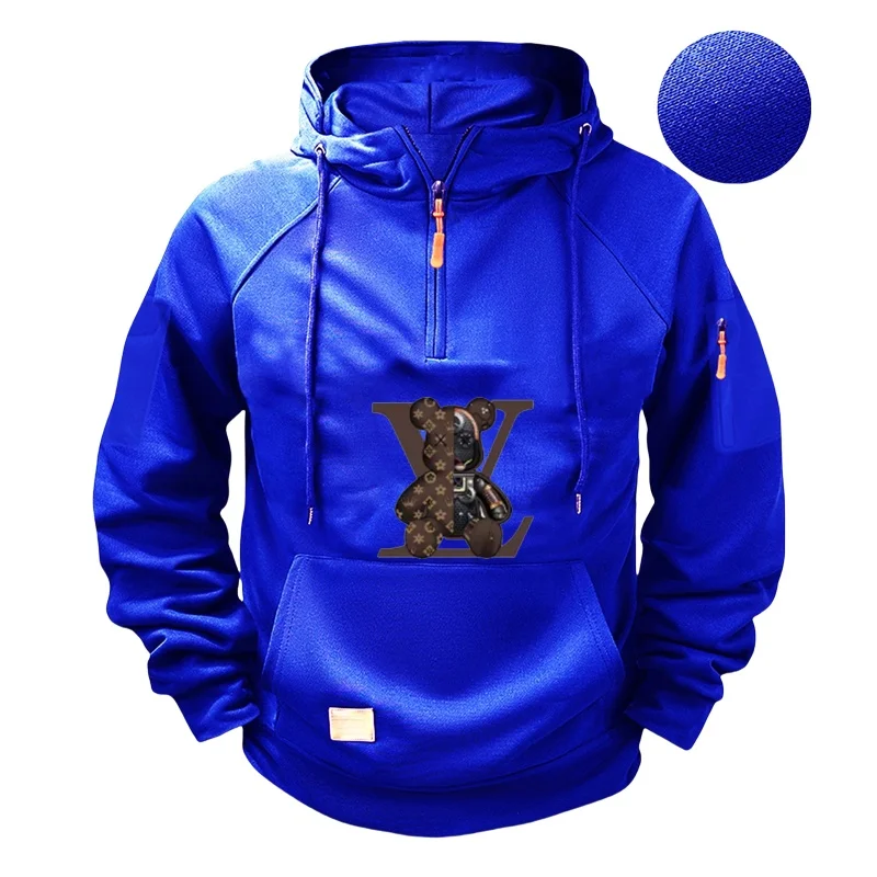 

2025 Men's hooded casual sporty pullovers, retro Harajuku long-sleeved zipper multi-pocket casual loose coat for street wear