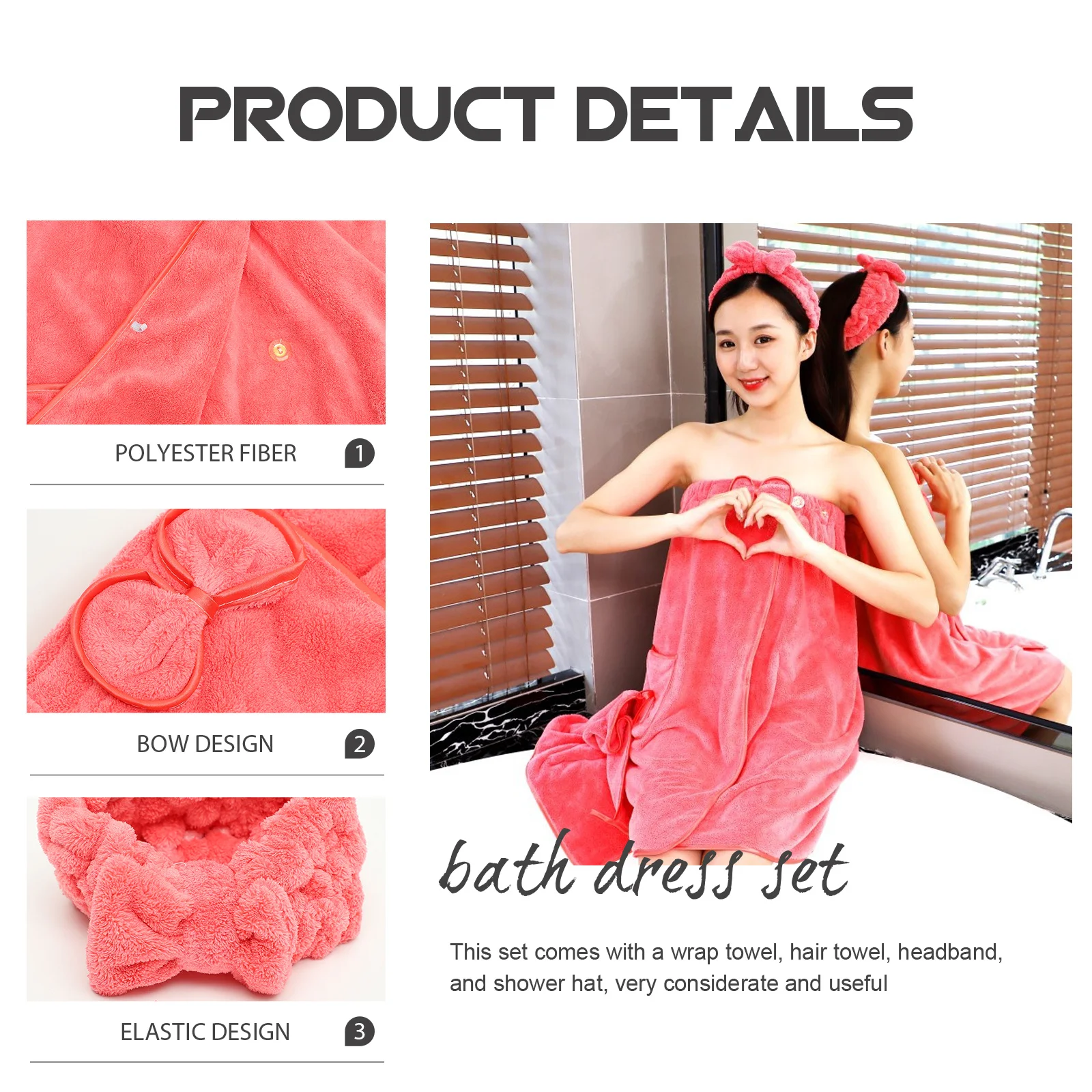 

1Set Bath Towel Wrap Set Spa Body Wrap Elastic Shower Hat Hair Towel Headband Comfortable Women White Beach Towels