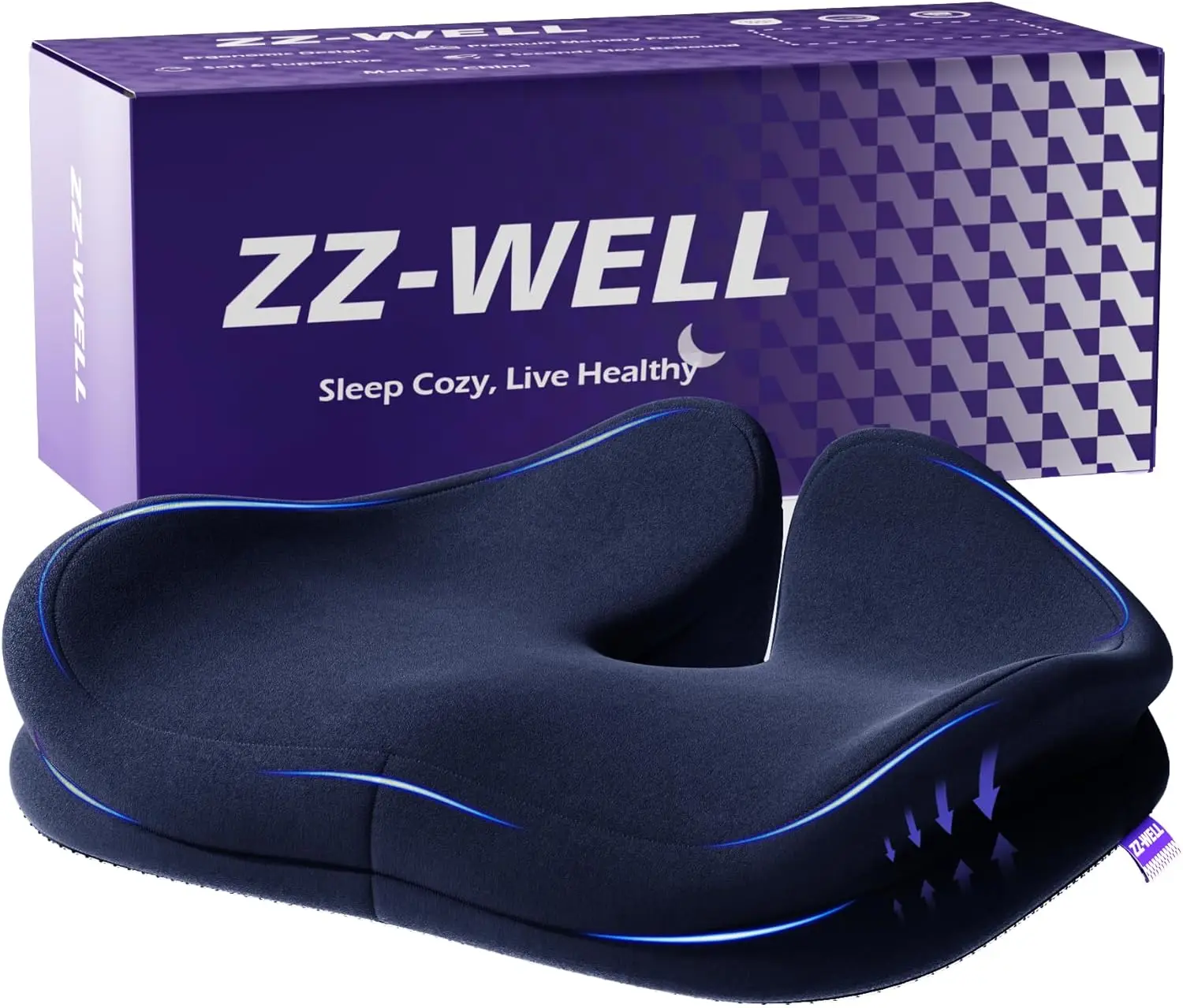

Ergonomic Seat Cushion for Office Chair - Extra Large Memory Foam Tailbone Pain Relief Cushion, 21.2"x16.5" Blue