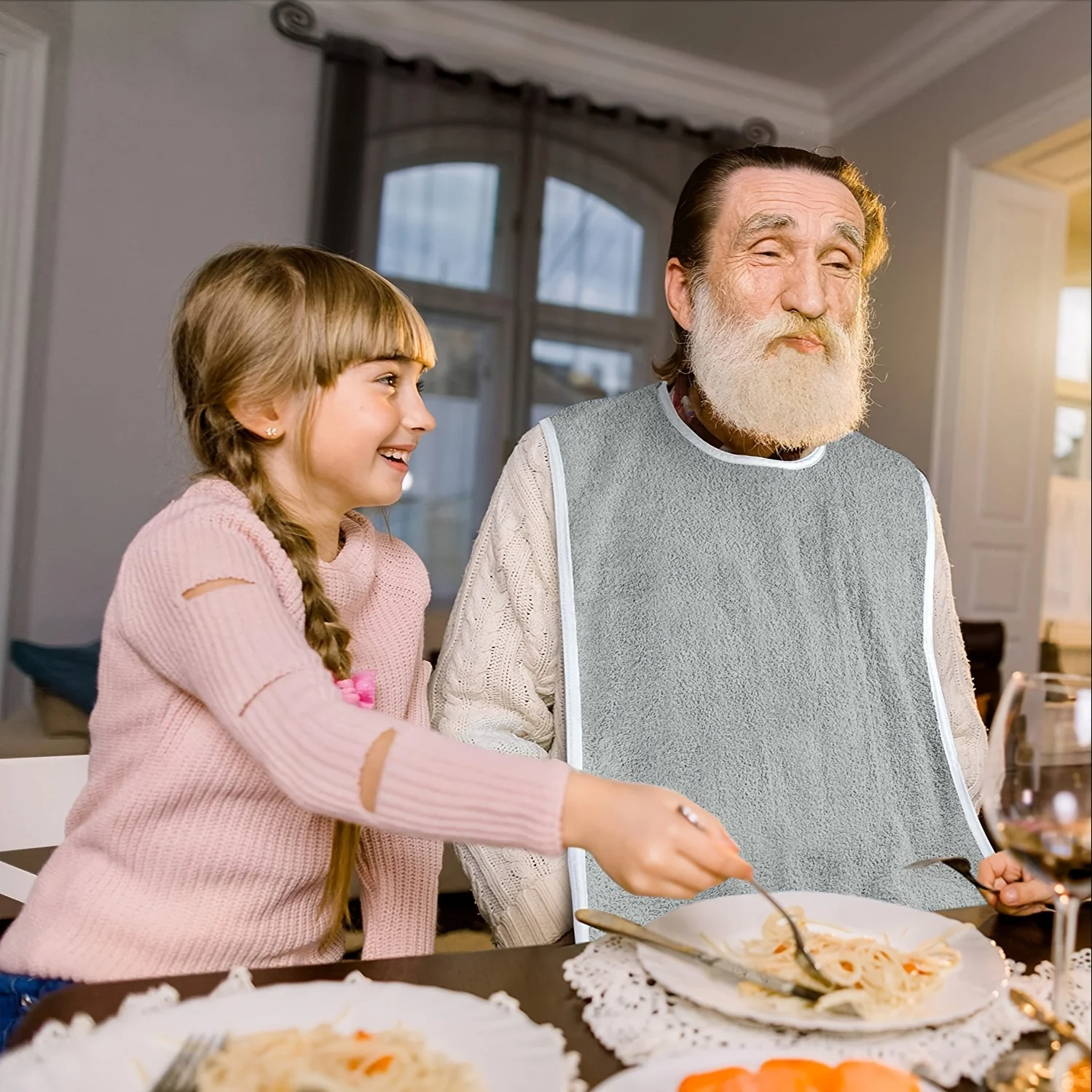 

Adult Bibs for Eating Unisex Dining Clothing Protectors for Elderly and Adults Adjustable Machine Washable Towel Mouth Wipe