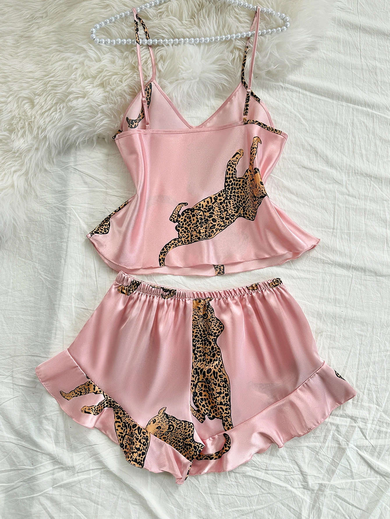2-Piece Leopard Print Pajama Set Sexy and Casual Halter Shorts Women's Sleepwear image 2