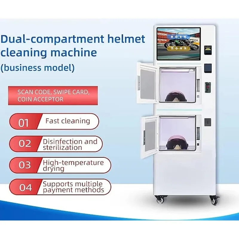 Customized Helmet Cleaning Vending Machine Dual Tank Fully Automatic Large Touch Screen Multi Language Voice Payment Supplier