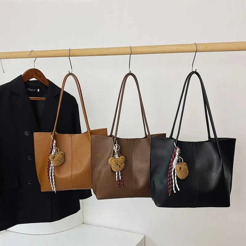 

Кожаная сумка-тоут в винтажном стиле для женщин, роскошная дизайнерская сумка через плечо, большая вместительная сумка для подгузников, элегантная сумка для поездок на работу, простая однотонная сумка