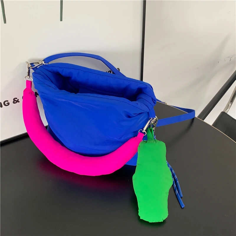 Klein Blue Space Padded Women Shoulder Bags Fashion Design Ladies Small Purse Handbags Color Contrast Nylon Female Crossbody Bag