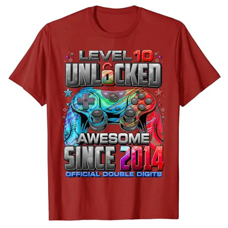 Level 10 Unlocked Awesome Since 2014 10th Birthday Gaming T-Shirt Video Gamer 10 Year Old Funny Bday Boy Ten Son Nephew Tee Gift