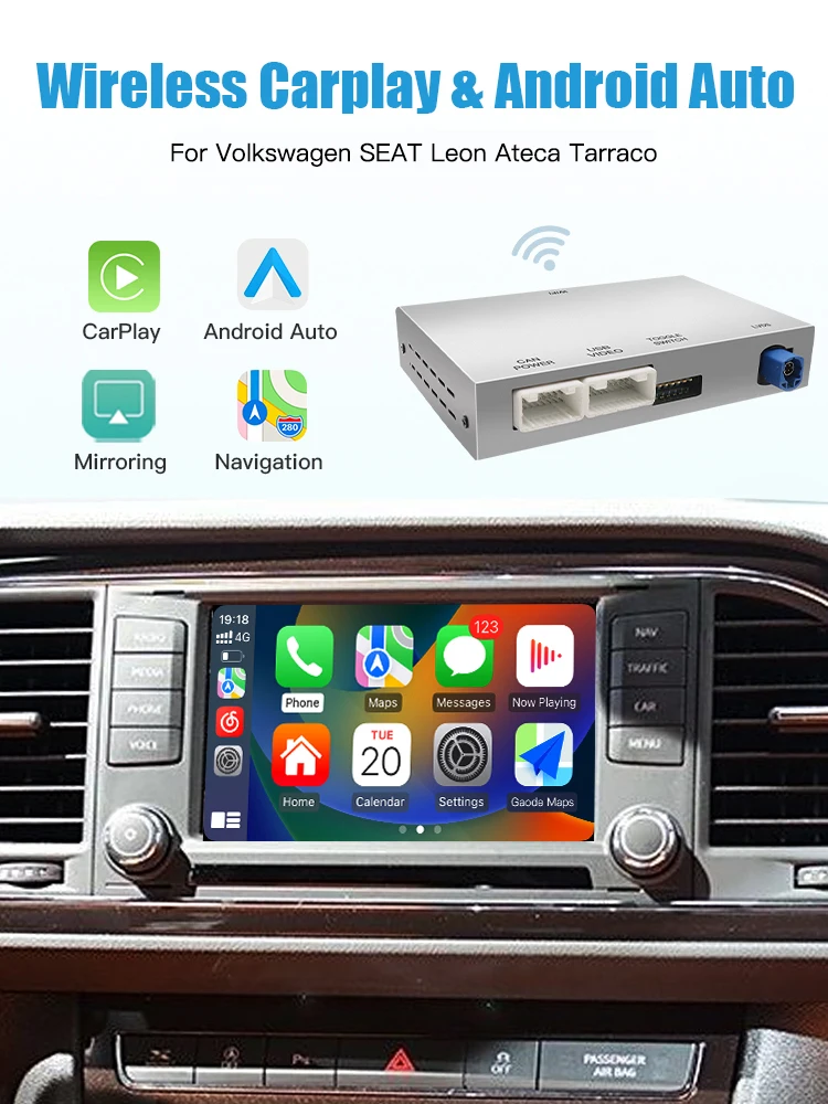 AUTOABC 2025 Neue drahtlose Carplay Android Auto für Volkswagen SEAT Leon Ateca Tarrac Airplay Spiegel Gießen Unterstützung Kamera Multimedia-Player