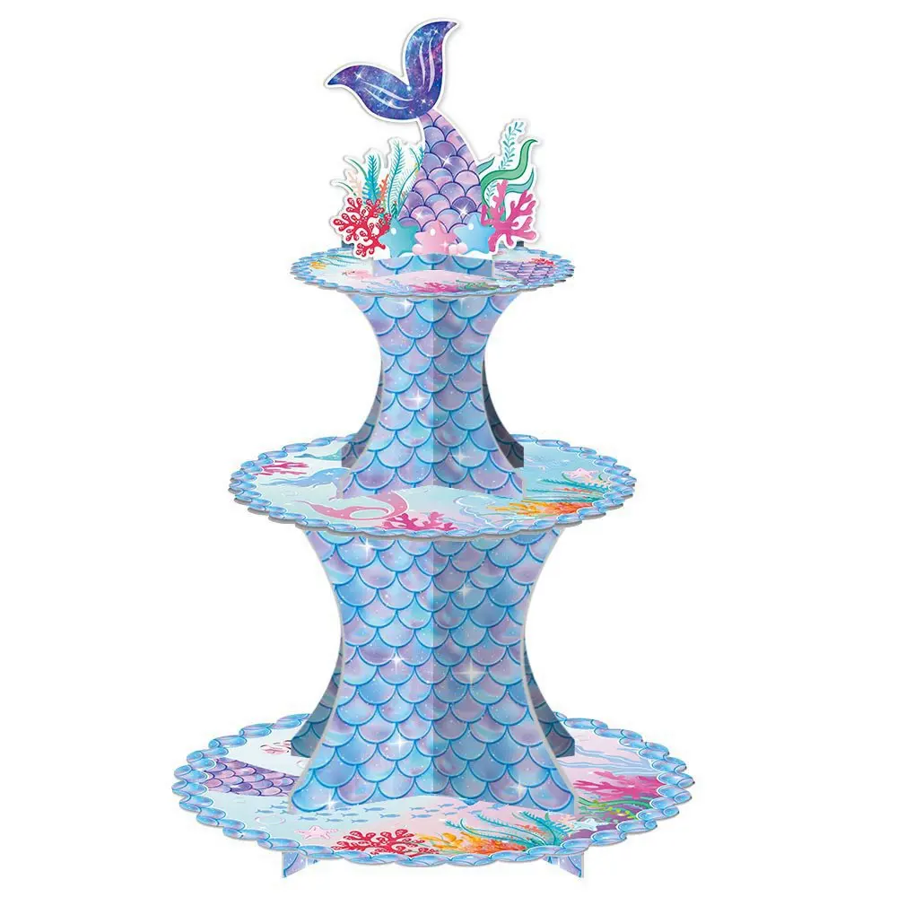 Mermaid Cake Stand 3 Tier Mermaid Tail Cupcake Stand Dessert Tower Holder Mermaid Theme Birthday Party Deco Baby Shower Supplies