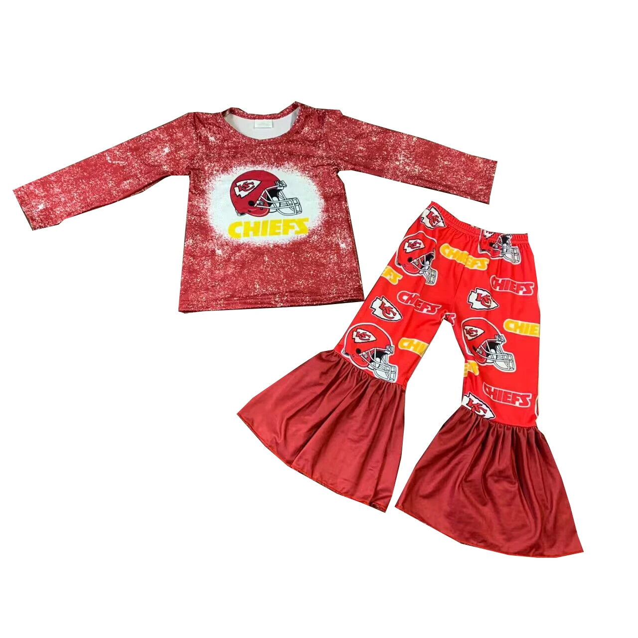 

Wholesale kids clothing baby girl team clothes Long sleeves baseball bell bottom pants set