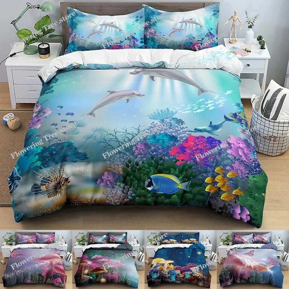 

Dolphin Deep Sea Bedding Set Butterfly Mushroom Duvet Cover 3D Queen Twin King Comforter Covers Quilt Cover Home Textile