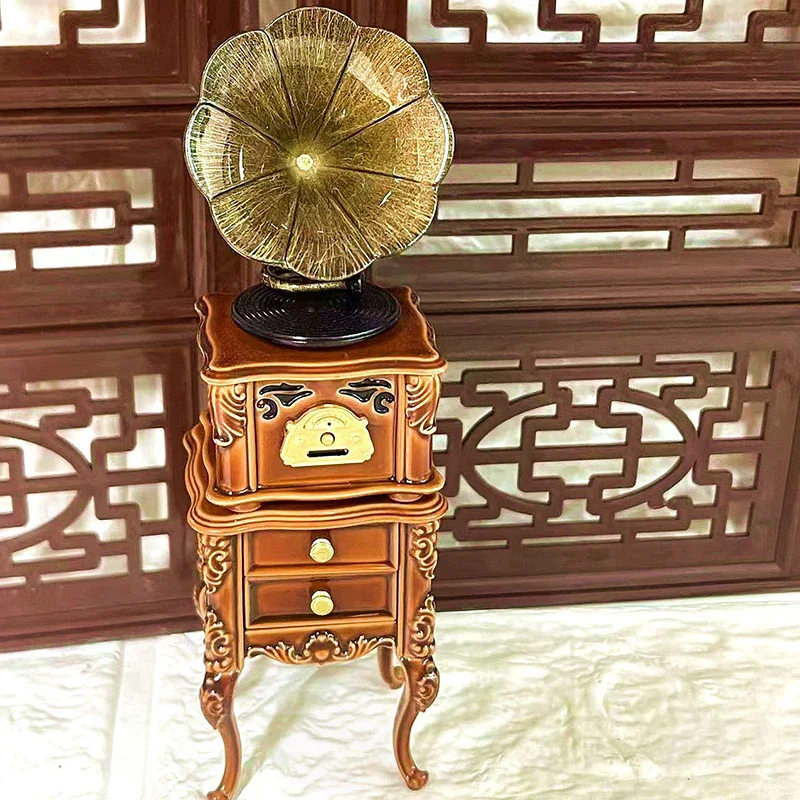 2 unids/set 1:12 casa de muñecas en miniatura Retro Mini conjunto de gabinete de fonógrafo puede tocar canciones muñeca hogar sala de estar muebles decoración juguete