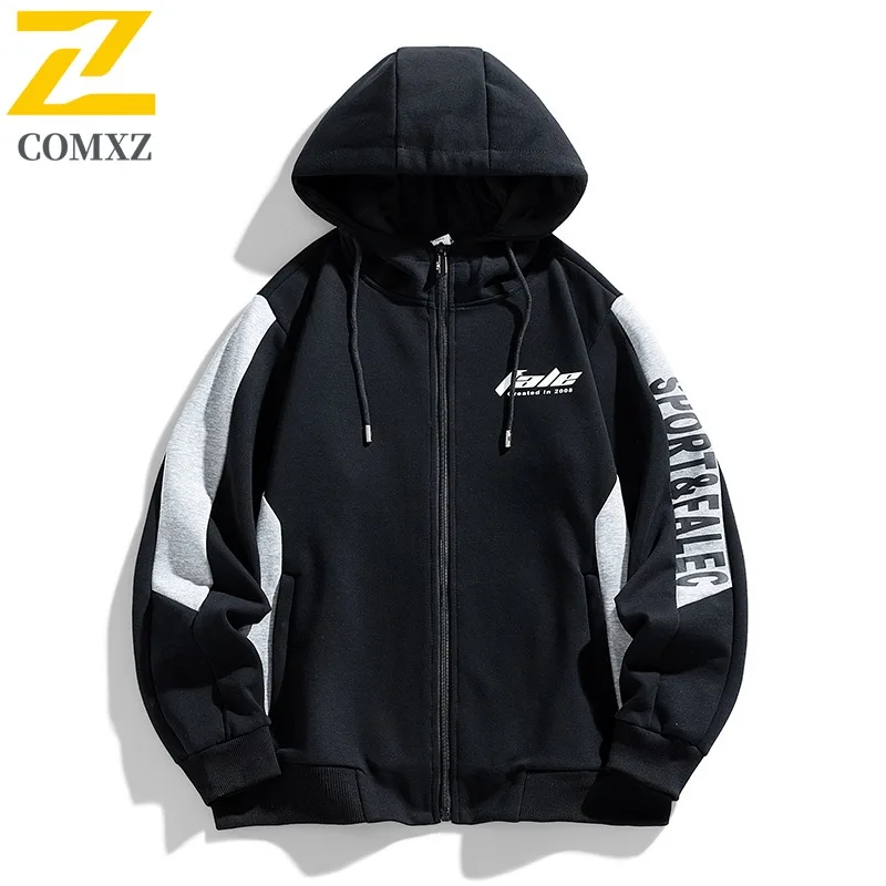

COMXZ Plus Size Autumn Winter New Splicing Fashion Hoodie Fleece Lined Thickened Coat Sweatshirt Cardigan Pure Cotton Garment