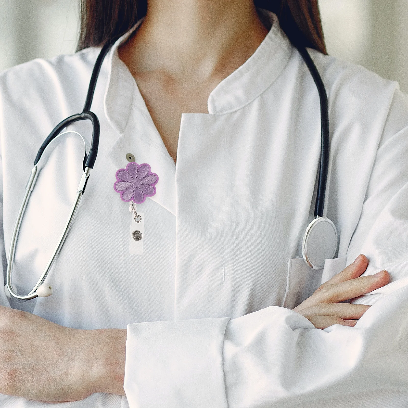 

5Pcs Fabric Badge Reel Retractable Id Name Tag Holder 65Cm Extension Clip for Nurse Teacher Student Uniform Matching Event