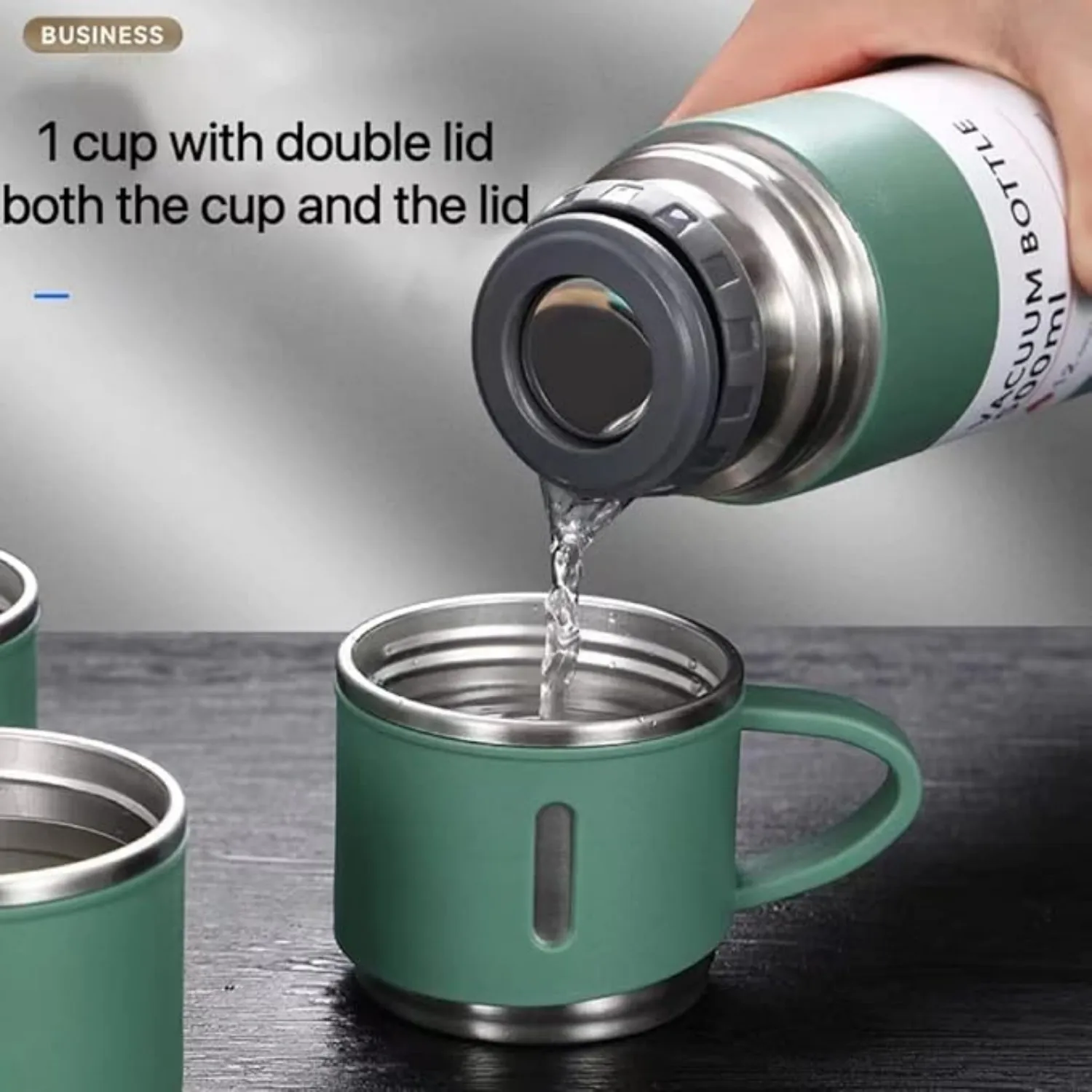 

500ml Stainless Steel Thermal Mug with 3 Lids, Leak-Proof Portable Business Travel Coffee Bottle Office Gift