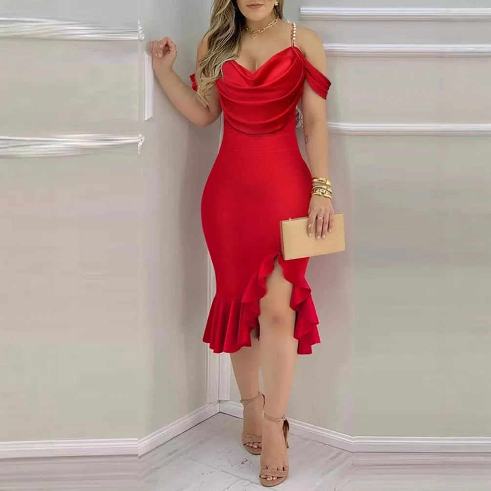 Sexy Bodycob Midi Dress Women 2025 Fashion Off The Shoulder Short Sleeve Pencil Black Party Dresses Elegant robe femme