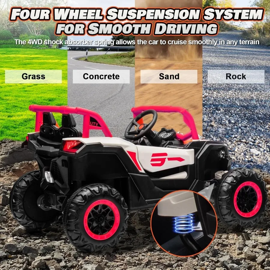 24V rit op auto voor kinderen met afstandsbediening, off-road UTV op batterijen, 4x150W motoren, 4 schokdempers, maximale snelheid van 4,5 mph, Blu