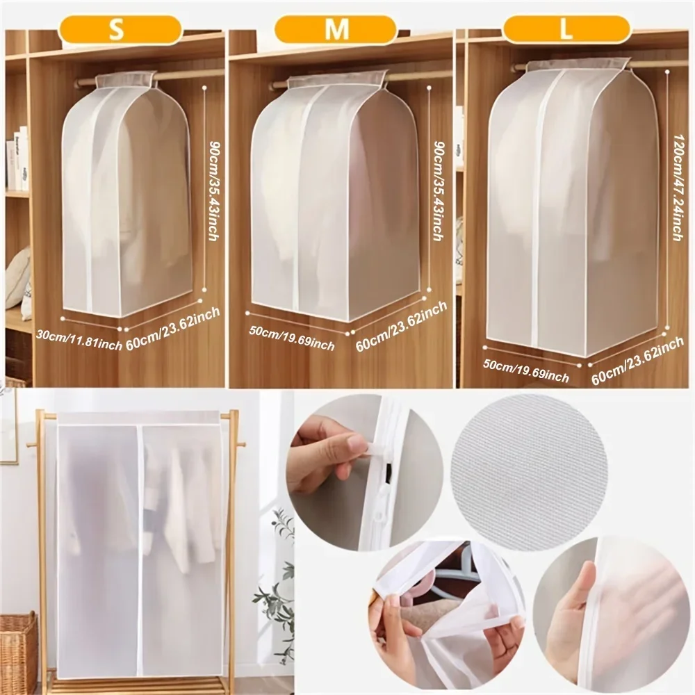 1pcs Clothes Cover Protector Closet Storage Hanging Clothing Storage Bag,With Zipper Magic Tape Strap For Coat Dress Windbreaker