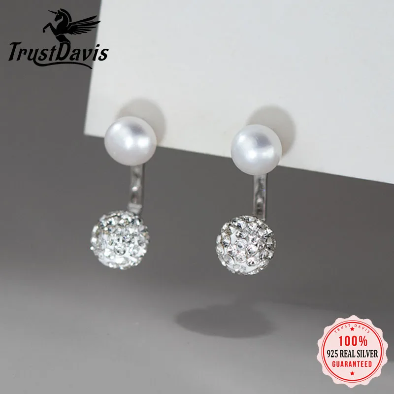 

Trustdavis Real 925 Silver Fashion Simple Pearl Zircon Stud Earrings for Women Daily Wear Jewelry Gift DS4891