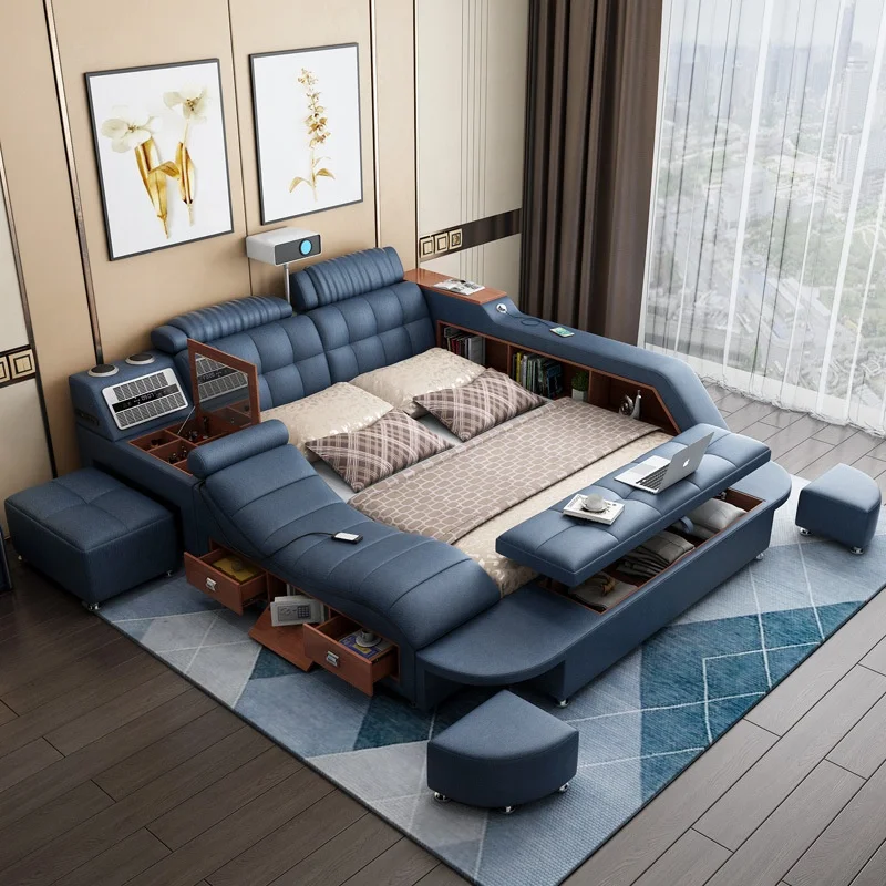 

Modern Minimalist Bed Room Set Furniture Master Bedroom Bed Multi-Functional Massage Tatami the Bed