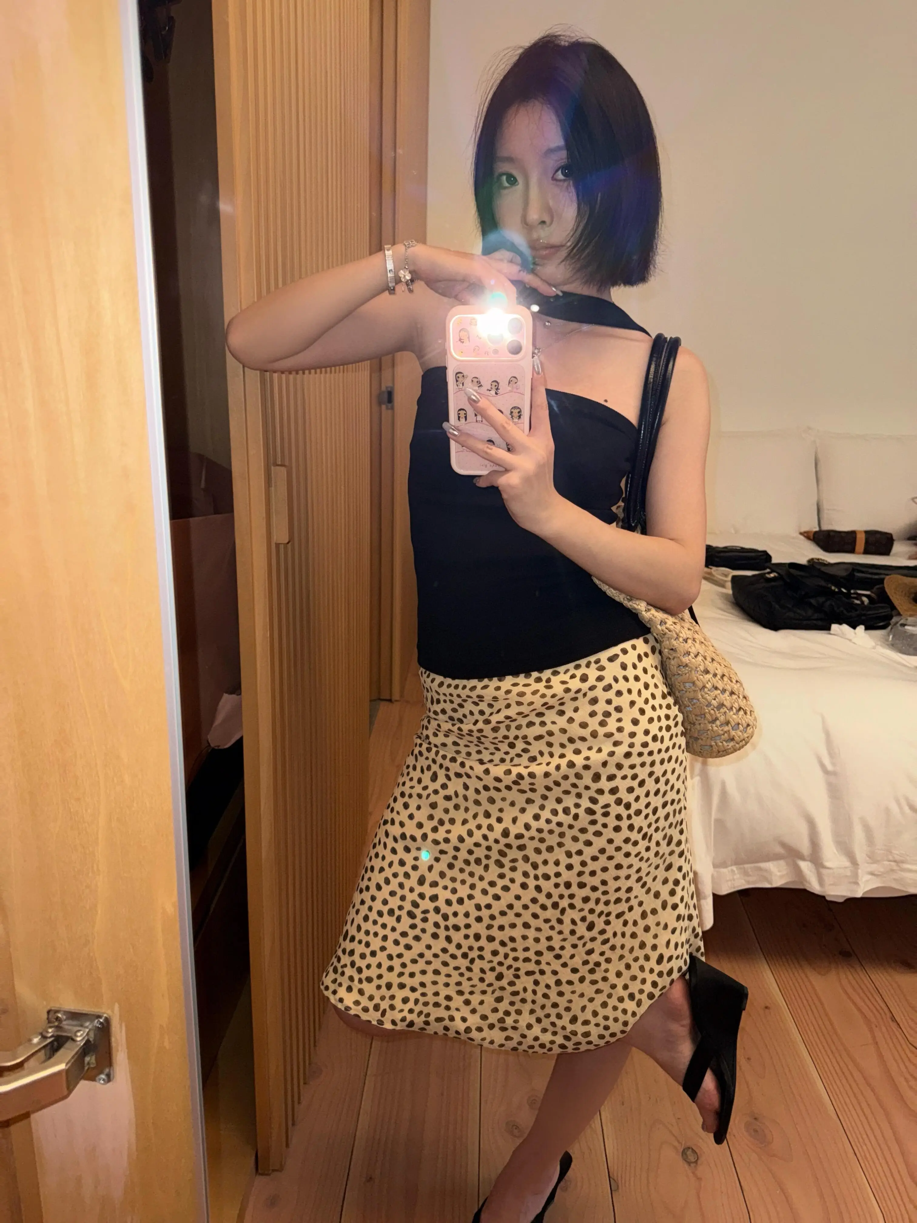 American Retro Yellow Dot Lazy South France Vacation Wrap around Semi Skirt Women Summer Fish Tail Skirt Versatile Midi Skirt