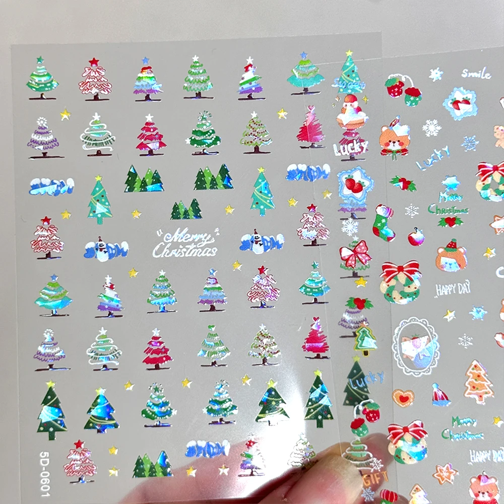 5D شجرة عيد الميلاد مسمار ملصقا لامعة الاستقطاب ندفة الثلج لطيف الدب القوس سانتا كلوز مسمار الشارات DIY بها بنفسك عيد الميلاد الشتاء مانيكير ملصق