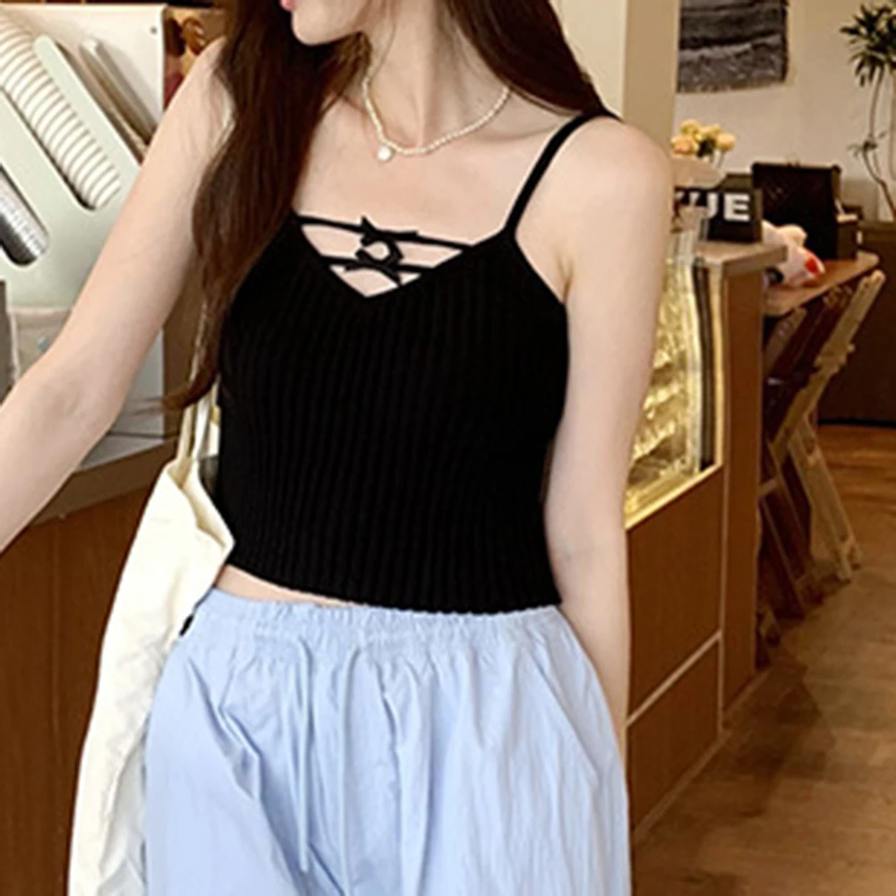 

Топ с бантом, топ для горячих девушек, новый состояние, повседневный стиль, микроэластичная полиэфирная ткань, всесезонный топ-бретелька