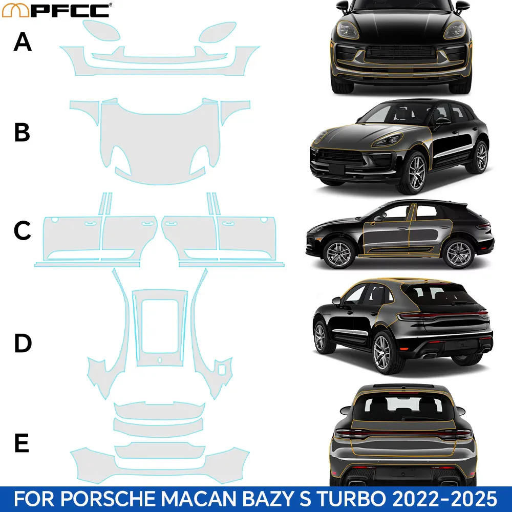 For Porsche Macan Base S Turbo 2022-2025 TPU Paint Protection Film Clear Bra Pre-cut PPF Car Body Anti-Scratch Resistant Cover