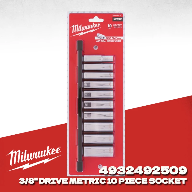 

MILWAUKEE 4932492509 10 Pieces 3/8" Drive Metric Chrome Deep Socket Set Anti-roll Sockets Milwaukee Hand Tools 48-22-9505
