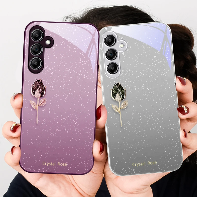 

White Spot Crystal Rose For Samsung A20 30 22 23 24 25 26 31 32 A33 34 35 42 50 51 52 53 54 55 56 70 71 72 73 glass phone case