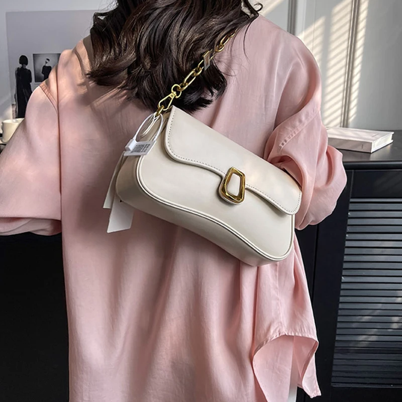 French Simple Underarm Shoulder Bag for Women 2024 Spring New Fashion Chain Handbag Versatile Commute Crossbody Bags