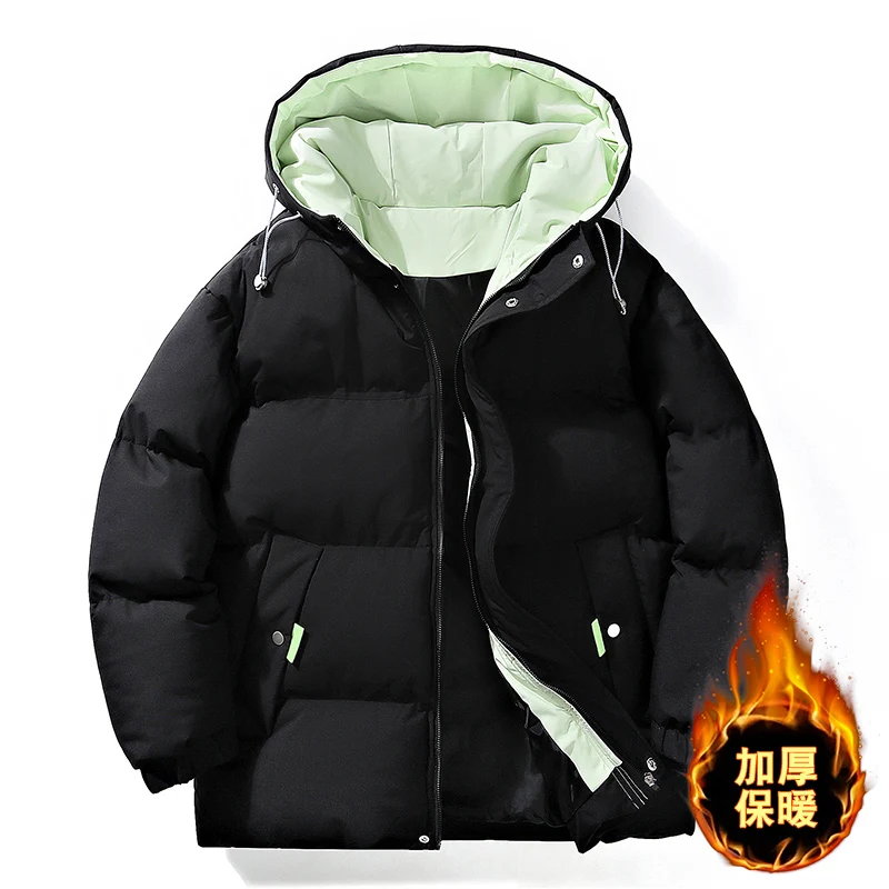 

Зимние парки с капюшоном, новая ветрозащитная хлопковая куртка, мужское толстое модное пальто, модное брендовое мужское однотонное пальто с хлебом