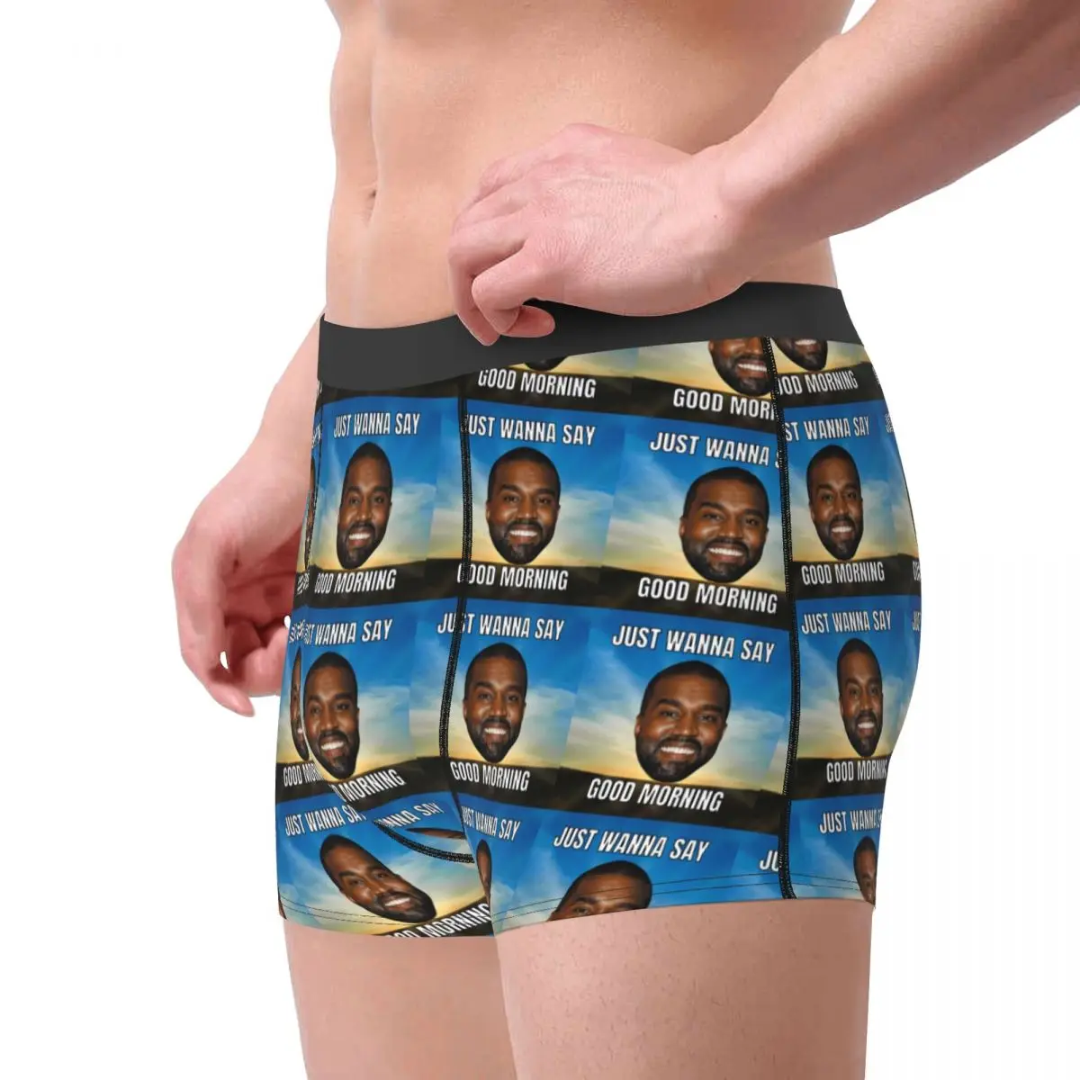 Sexy Male Fashion Funny Kanye West Good Morning Meme Underwear Boxer Briefs Men Stretch Shorts Panties Underpants