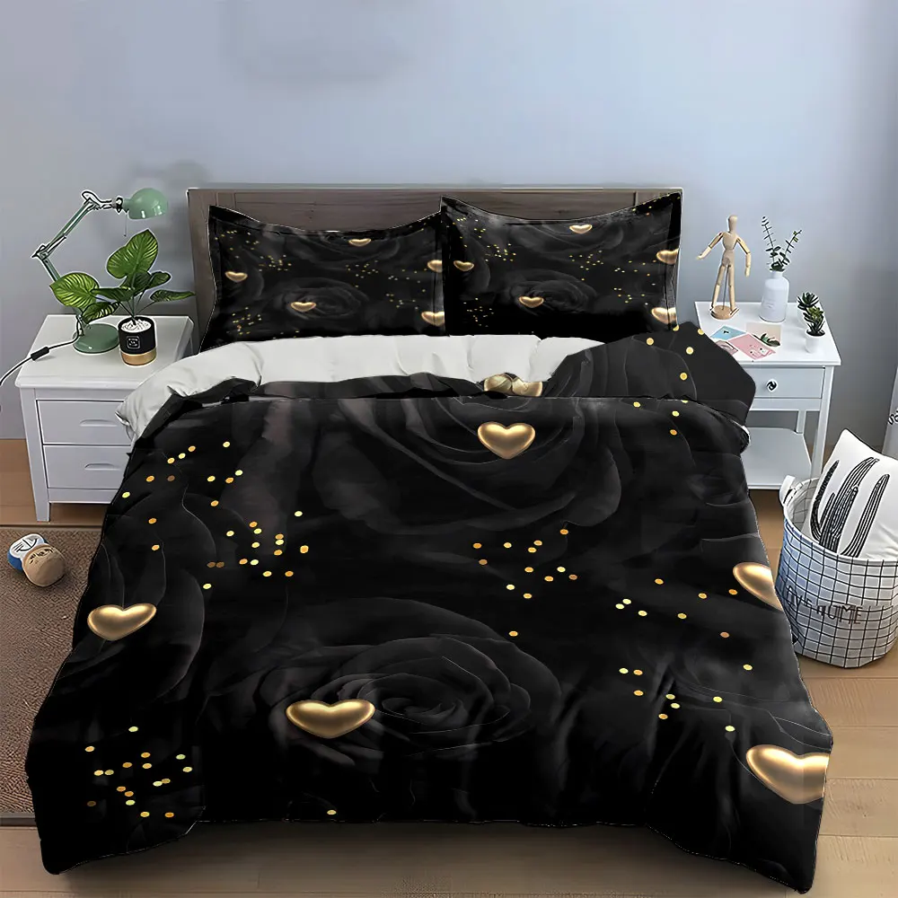 

Elegant Black Rose Decoration Set Soft Skin-Friendly Bedding Set Includes 1 Duvet Cover And 2 Pillowcase, Gift