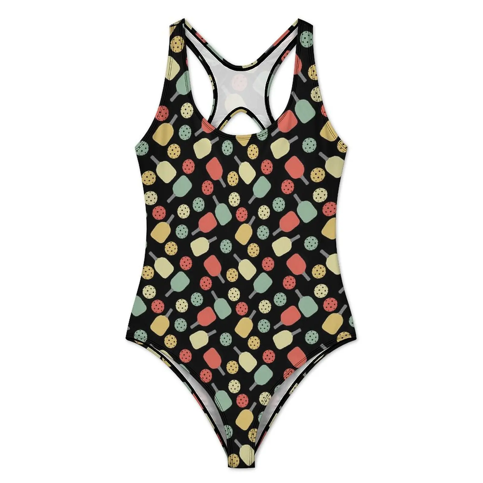Ball Print Swimsuit Sexy Pickleball Player Women Swimwear One Piece Fantasy Bodysuit Fitness Push Up Hollow Out Monokini