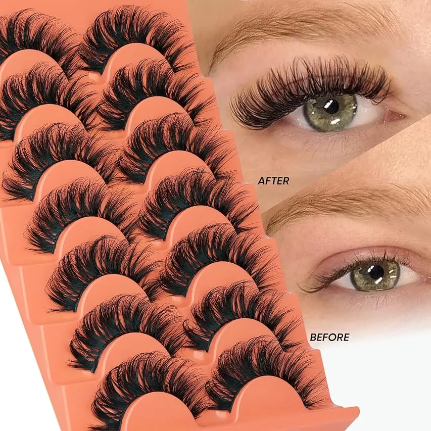 7pairs Fluffy Lashes 8D False Eyelashes 20mm Faux Mink Lashes Natural Fake Lashes Thick Volume Eyelashes Cat Eye Lashes