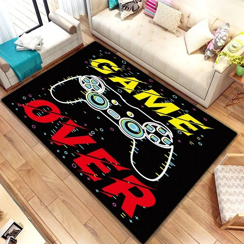 Game Video Gaming Pattern Carpet Bedroom Living Room Floor Mat 100% Polyester Gamer Controller Kids Teens Boys Playroom Felt Rug