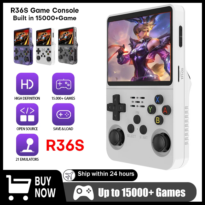 

R36S Linux система ретро портативная игровая консоль 3,5-дюймовый IPS экран 15000 + игры 64/128 ГБ портативный карманный игровой плеер подарки