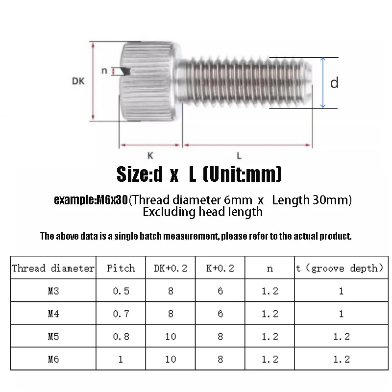 10pcs M3M4M5M6 Metric Slotted stainless steel 304 single head hand screw big cap big head round knurled flat head torsion screw