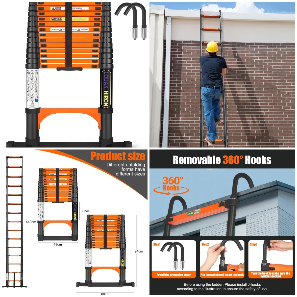 

Телескопическая лестница 14,5 футов/4,4 м, выдвижная удлинительная складная нескользящая лестница для многоцелевого домашнего использования