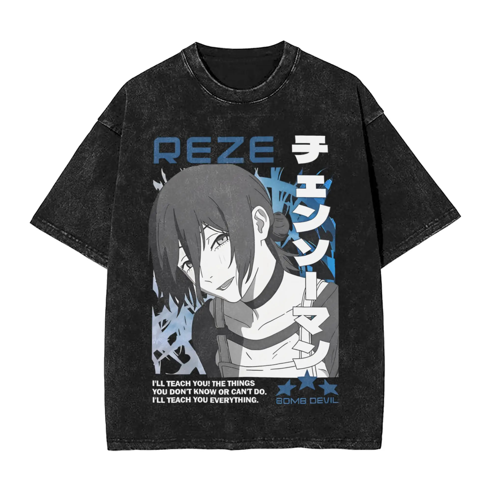 

Футболка оверсайз Chainsaw Man Reze Bomb Devil Acid Wash, черная, летняя, 2026, уличная одежда, с аниме-графикой, для мужчин и женщин