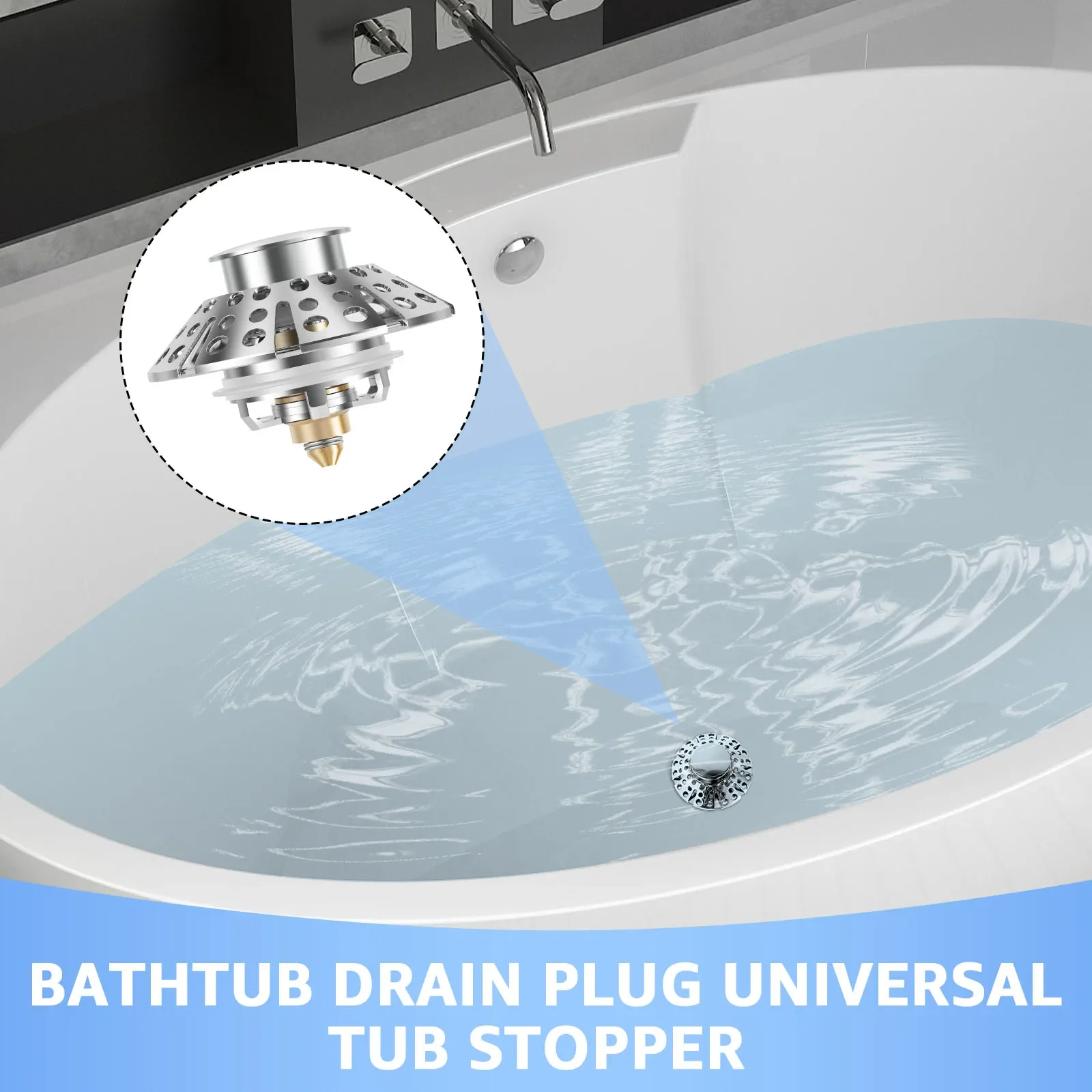 

Pop Up Bathtub Drain Plug Brass Tub Drain Stopper with Cover Tub Drain Strainer Prevent Hair Clogging Rustproof Bathroom Drain