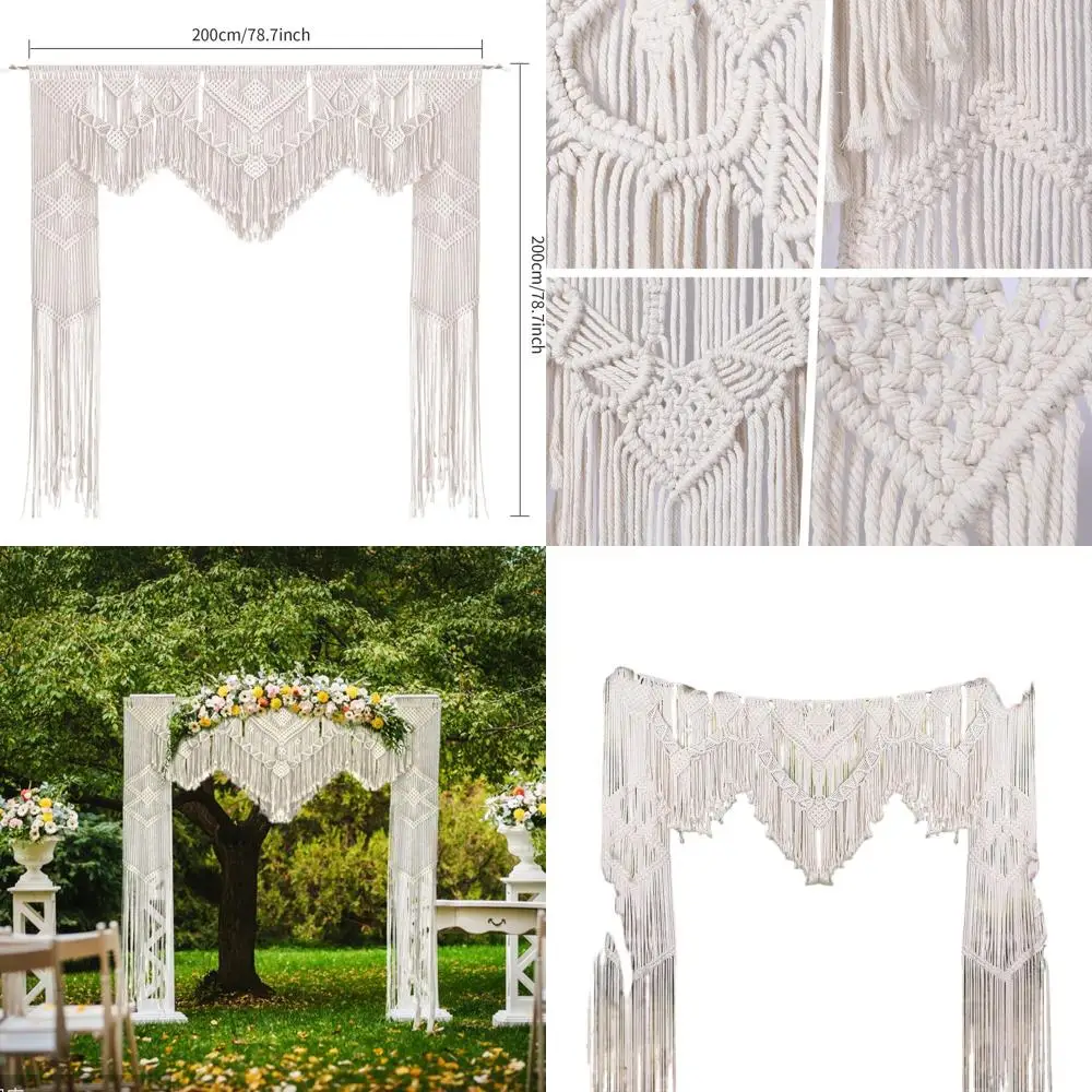 

Boho Style Macrame Wedding Backdrop with Tassels, 79x79 Large Curtains for Wall, Doorway, or Window Decor